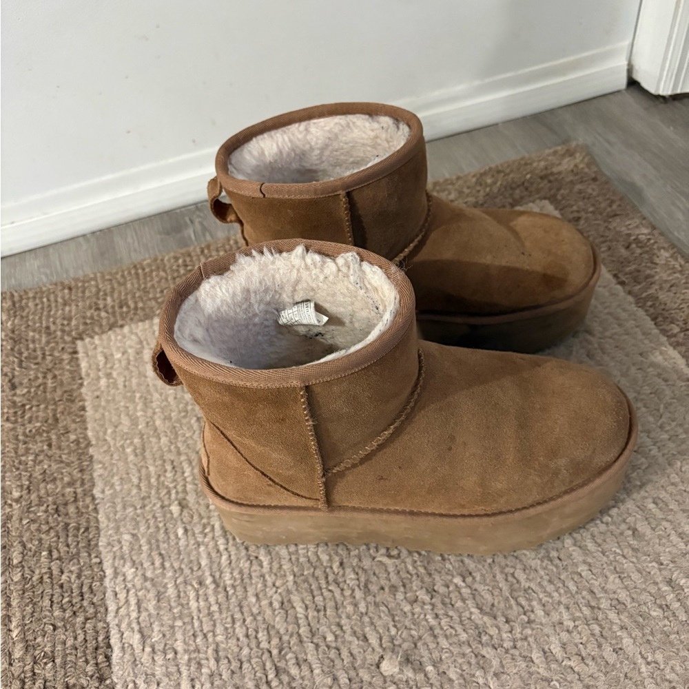 Chestnut Suede Shearling-Lined Platform Uggs - image 2